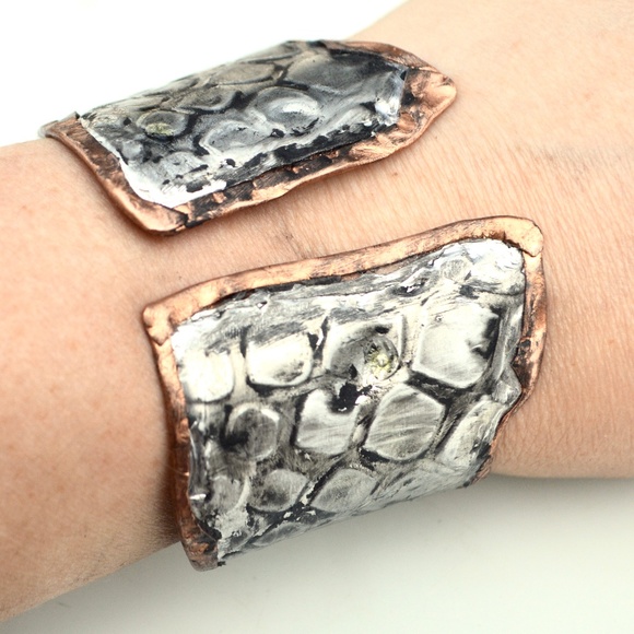 Conceptual Subculture Jewelry - Brutalist Silver Solid Copper Cuff Bracelet Snake